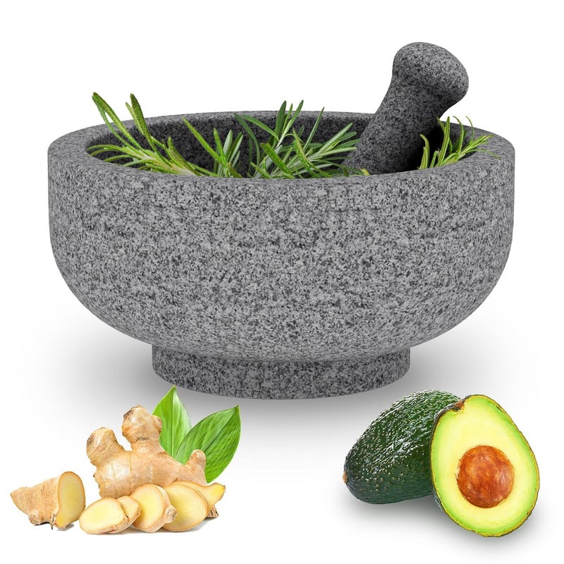Etholive Large Mortar and Pestle - Double Sided Stone Mortar Unpolished Granite Bowl 6.5 Cups 8.5 Inch for Grinding Spices, Salsa Sauce, Avocado Sauce Molcajete Bowl - Image 1