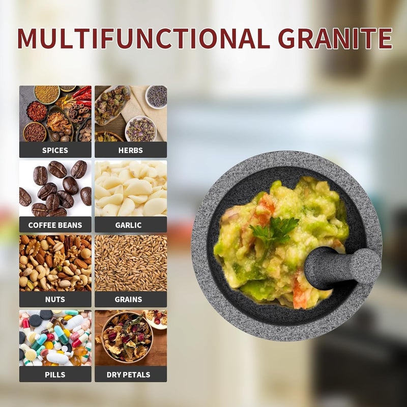 Etholive Large Mortar and Pestle - Double Sided Stone Mortar Unpolished Granite Bowl 6.5 Cups 8.5 Inch for Grinding Spices, Salsa Sauce, Avocado Sauce Molcajete Bowl - Image 5