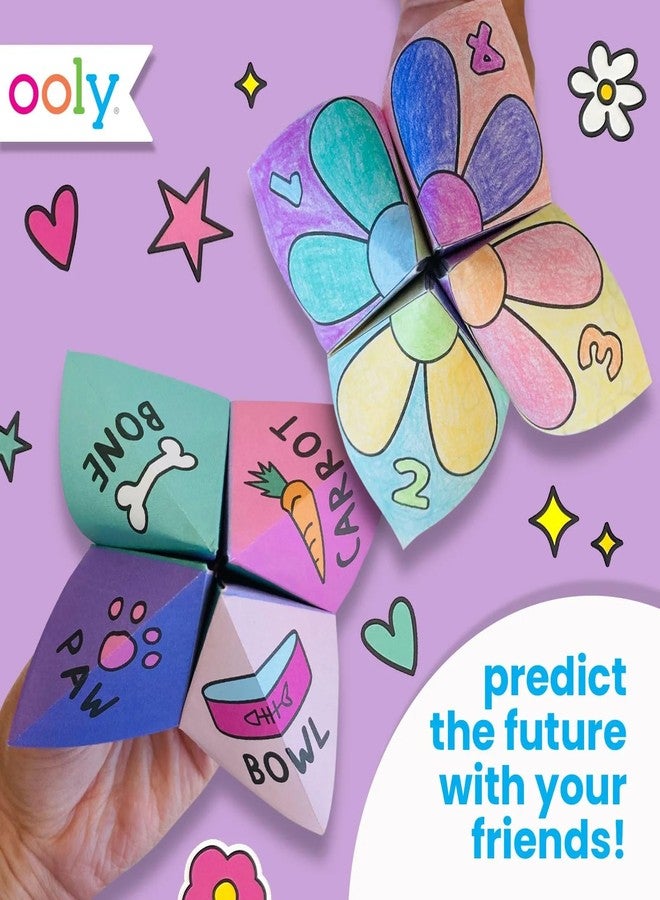 Ooly DIY Paper Kit, 24 Fortune Teller Designs & Stickers, Kit Includes 12 Completed, 6 Blank and 6 Color-in Folding Fortune Teller, Summer Crafts for Kids - Image 4
