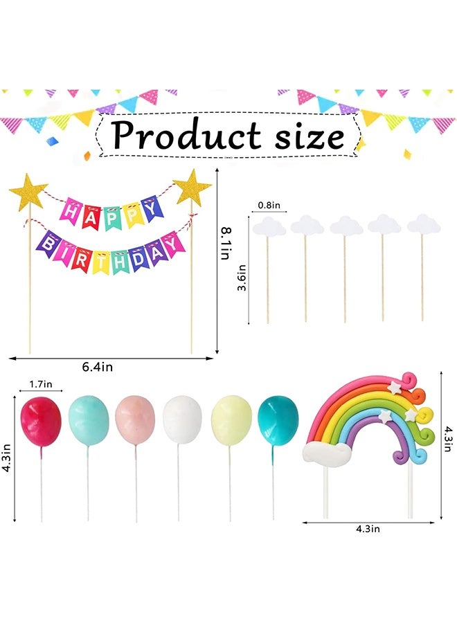 GIFT 22 Pcs Rainbow Cake Toppers, Happy Birthday Banner, Star, Cloud, Balloon Cake Decorations, Cake/Cupcake Topper for Boy Girl Birthday Baby Shower Party (Happy Birthday Banner) - Image 4