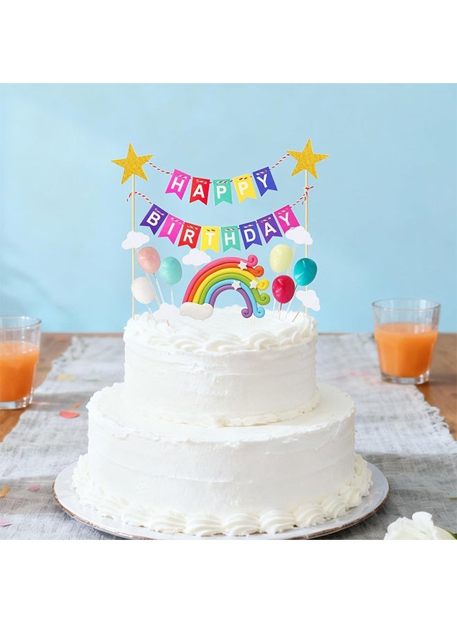 GIFT 22 Pcs Rainbow Cake Toppers, Happy Birthday Banner, Star, Cloud, Balloon Cake Decorations, Cake/Cupcake Topper for Boy Girl Birthday Baby Shower Party (Happy Birthday Banner) - Image 3