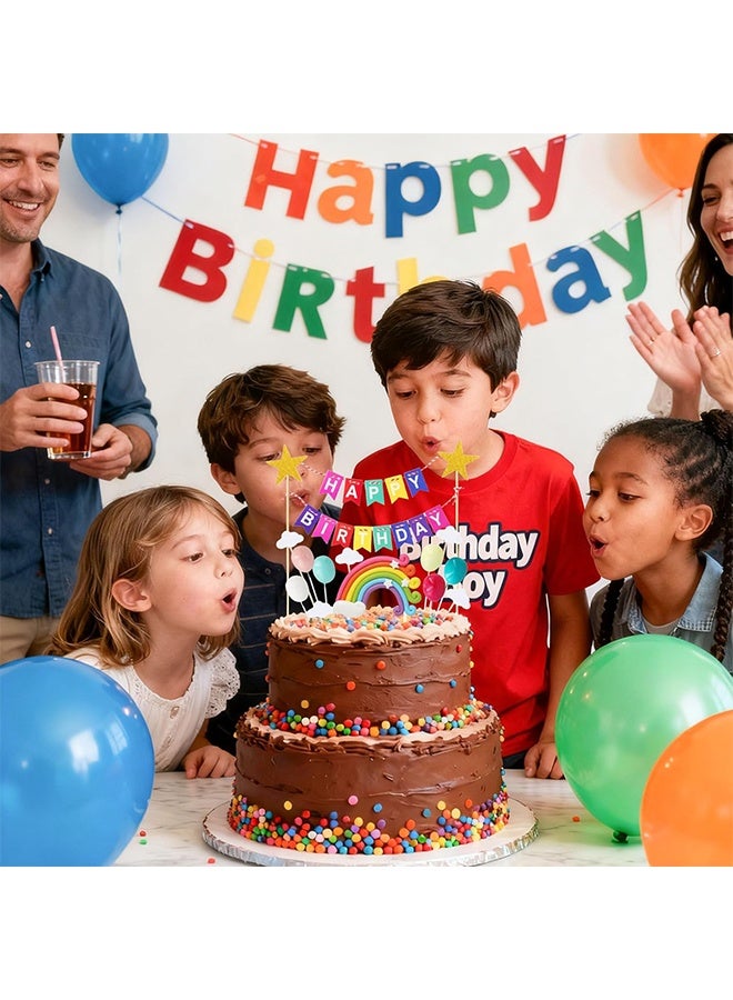 GIFT 22 Pcs Rainbow Cake Toppers, Happy Birthday Banner, Star, Cloud, Balloon Cake Decorations, Cake/Cupcake Topper for Boy Girl Birthday Baby Shower Party (Happy Birthday Banner) - Image 5