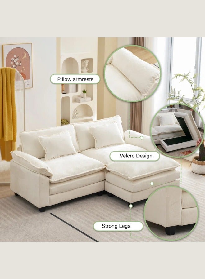Generic Arale 86'' Wide Cloud Couch Sectional Sofa with Ottoman White  - Image 2