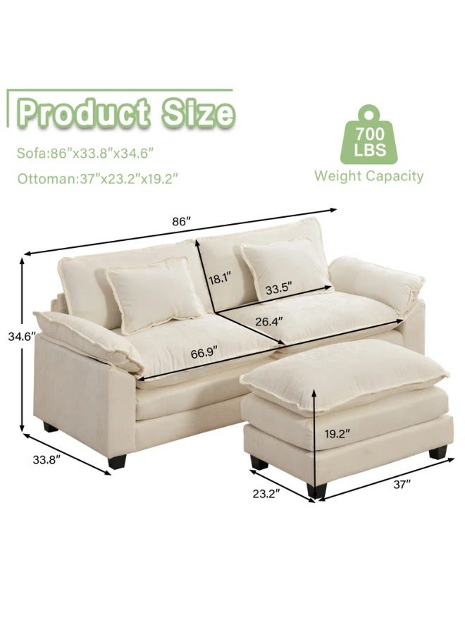 Generic Arale 86'' Wide Cloud Couch Sectional Sofa with Ottoman White  - Image 3