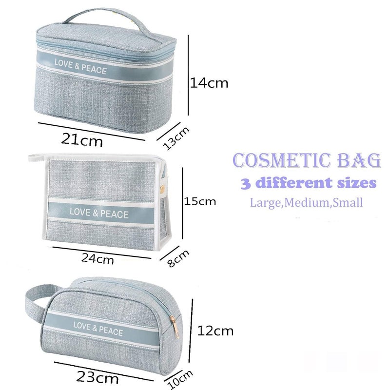 BIGXEN Makeup Travel Pouch Cosmetic Bag Travel kit Pouch for Toiletries Brushes and Cosmetics Set of 3 Love Peace Sky Blue - Image 3
