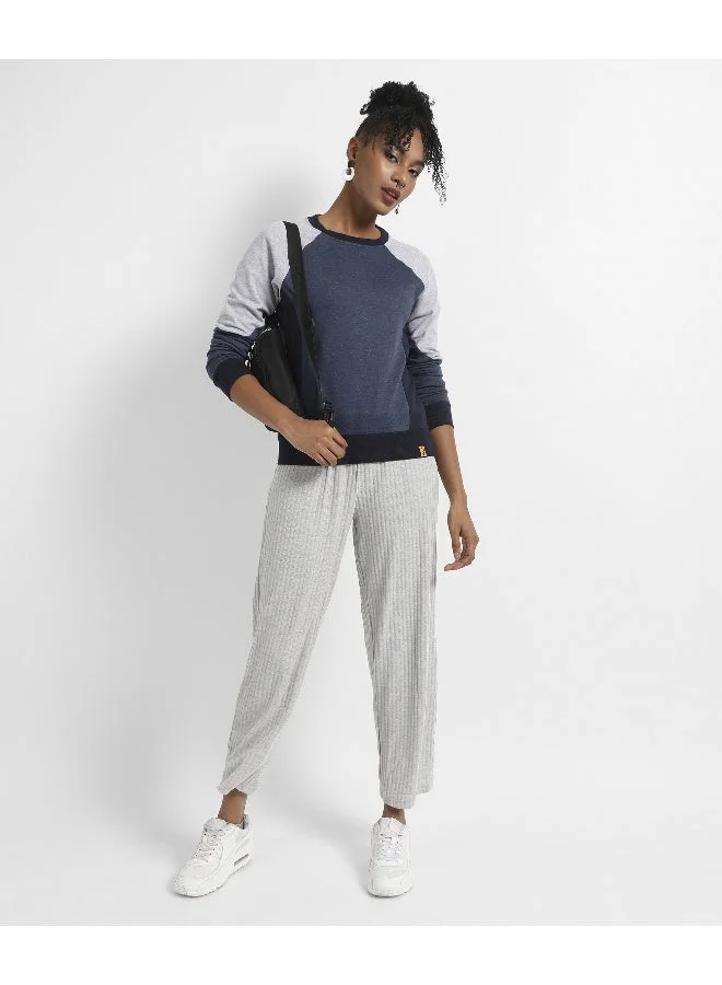 Pinacolada  Women's Dark Grey & White Candy Striped Hoodie With Ribbed Hem for Women | Best Price UAE