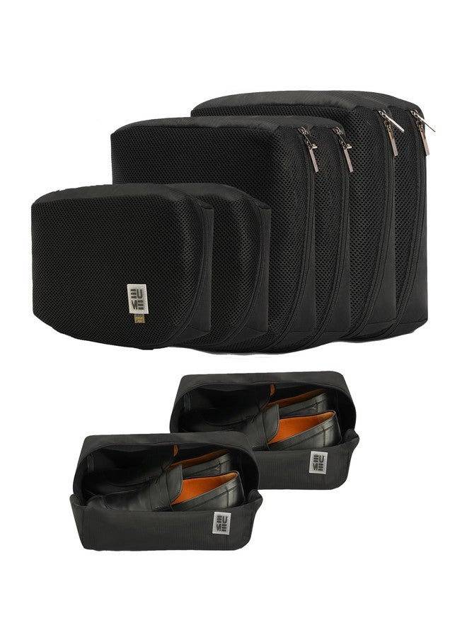 EUME Storage Pods, Set of 8 - Polyester Packing Cubes for Men and Women Luggage Travel Organizer Set of 8 Packing Bag (2 XL, 2 Large, 2 Medium Toiletry Bag, 2 Shoe Bag) (Black) - Image 1