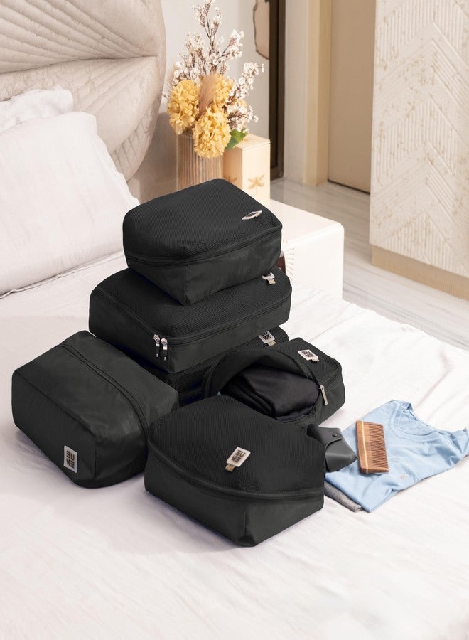 EUME Storage Pods, Set of 8 - Polyester Packing Cubes for Men and Women Luggage Travel Organizer Set of 8 Packing Bag (2 XL, 2 Large, 2 Medium Toiletry Bag, 2 Shoe Bag) (Black) - Image 2