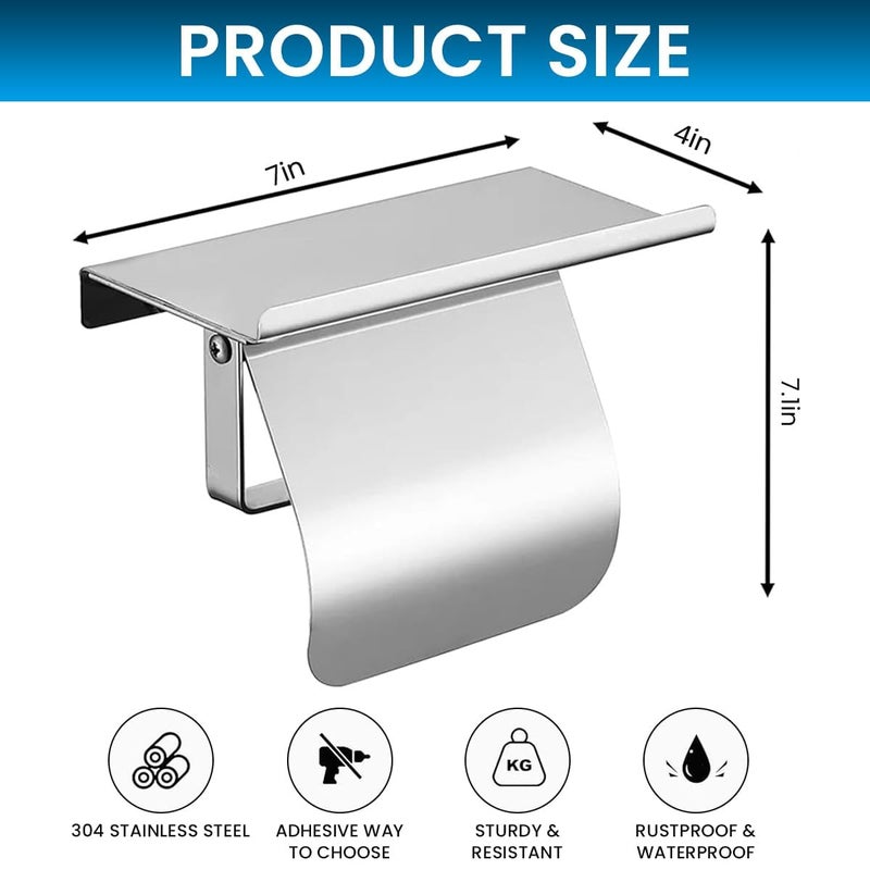 Supvox® Toilet Paper Roll Holder 304 Stainless Steel with Storage Shelf & Cover, Rust-Resistant, No-Drill, Minimalist Design for Bathrooms, Holds Toiletries & Phones, Durable & Moisture-Proof - Image 2