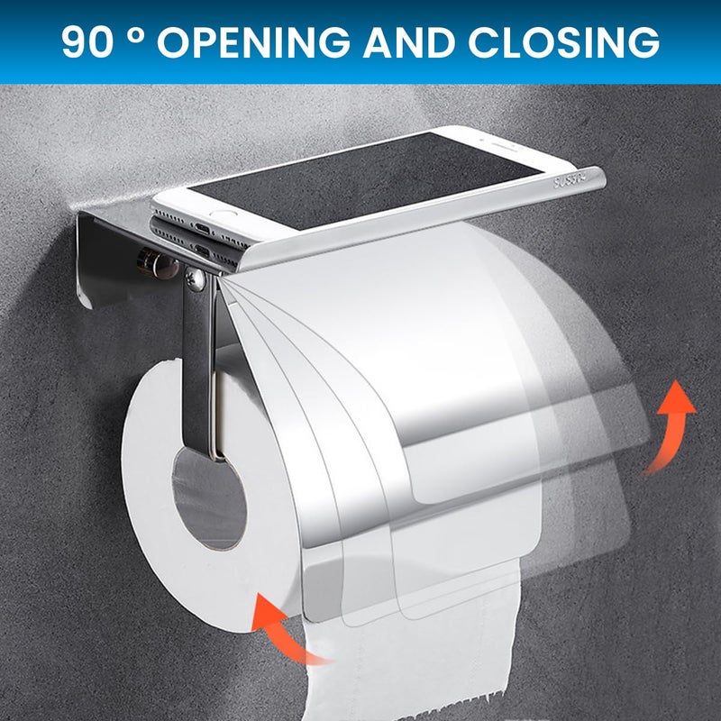 Supvox® Toilet Paper Roll Holder 304 Stainless Steel with Storage Shelf & Cover, Rust-Resistant, No-Drill, Minimalist Design for Bathrooms, Holds Toiletries & Phones, Durable & Moisture-Proof - Image 3