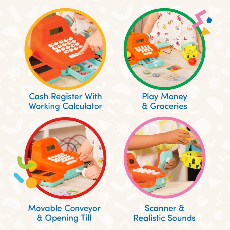 Battat - Interactive Kids Cash Register with Scanner & Sounds - 26-Piece Pretend Play Shopping Set with Light-Up Scanner, Play Money & Card - Educational Toy for Learning & Fun - Ages 3+ - Image 3