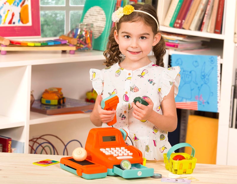 Battat - Interactive Kids Cash Register with Scanner & Sounds - 26-Piece Pretend Play Shopping Set with Light-Up Scanner, Play Money & Card - Educational Toy for Learning & Fun - Ages 3+ - Image 2