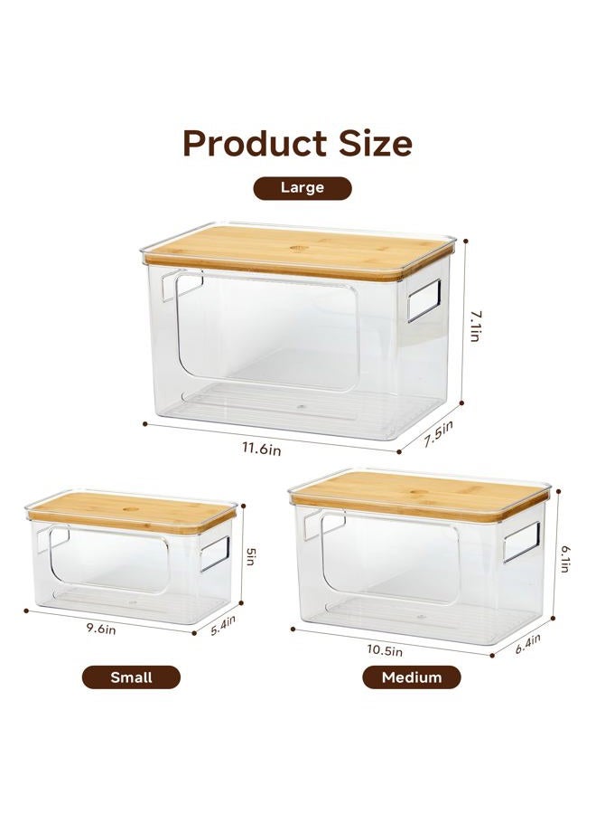 KitHero Trash Bag Holder 3-Pack,Trash Bag Dispenser with Bamboo Lid, Stackable Acrylic Garbage Bag Dispenser for Under Sink Use in Kitchen, Laundry Room, and Pantry, Large Capacity Garbage Bag Holder - Image 3