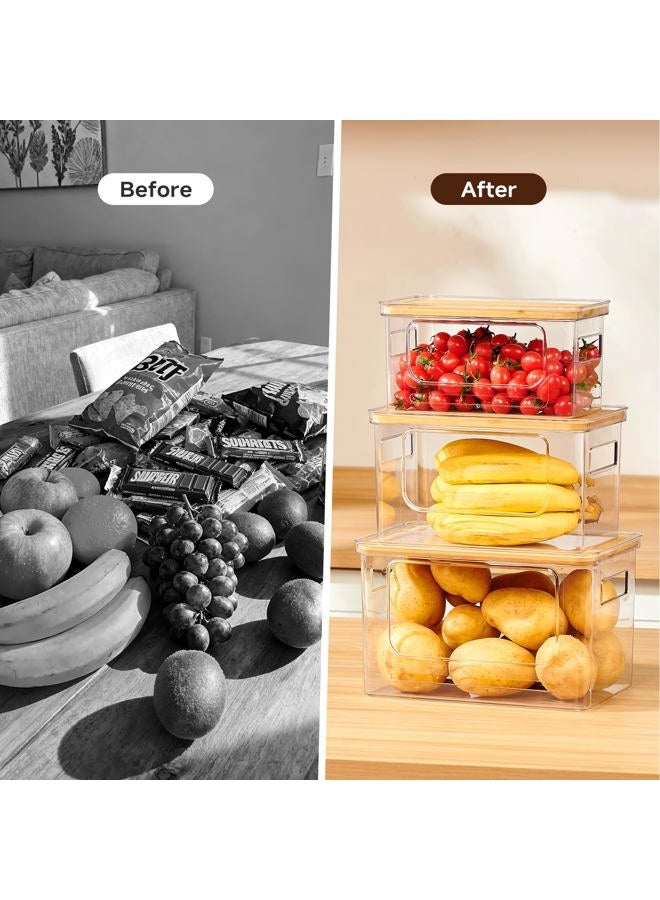 KitHero Trash Bag Holder 3-Pack,Trash Bag Dispenser with Bamboo Lid, Stackable Acrylic Garbage Bag Dispenser for Under Sink Use in Kitchen, Laundry Room, and Pantry, Large Capacity Garbage Bag Holder - Image 5