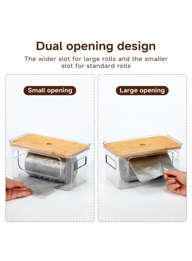KitHero Trash Bag Holder 3-Pack,Trash Bag Dispenser with Bamboo Lid, Stackable Acrylic Garbage Bag Dispenser for Under Sink Use in Kitchen, Laundry Room, and Pantry, Large Capacity Garbage Bag Holder - Image 4