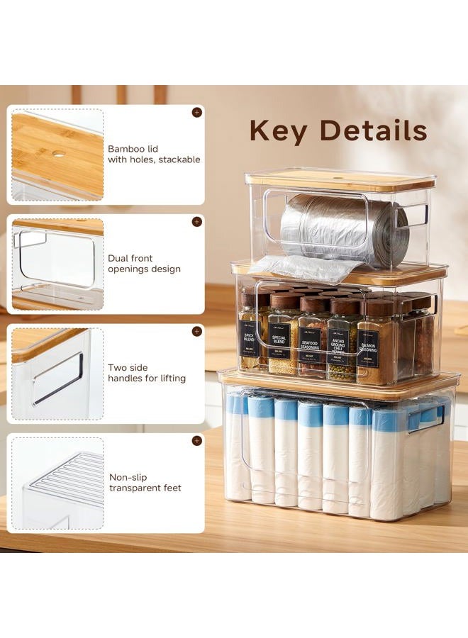 KitHero Trash Bag Holder 3-Pack,Trash Bag Dispenser with Bamboo Lid, Stackable Acrylic Garbage Bag Dispenser for Under Sink Use in Kitchen, Laundry Room, and Pantry, Large Capacity Garbage Bag Holder - Image 2