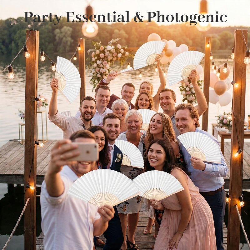 JOHOUSE 12 Pcs White Hand Fan Foldable, 8.3 Inch Folding Fans Handheld for Women Wedding Guest Gifts, Party Favors, Bridal & Baby Shower Favors, DIY Crafts & Summer Cooling - Image 2