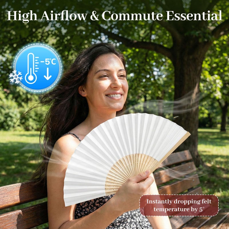 JOHOUSE 12 Pcs White Hand Fan Foldable, 8.3 Inch Folding Fans Handheld for Women Wedding Guest Gifts, Party Favors, Bridal & Baby Shower Favors, DIY Crafts & Summer Cooling - Image 4