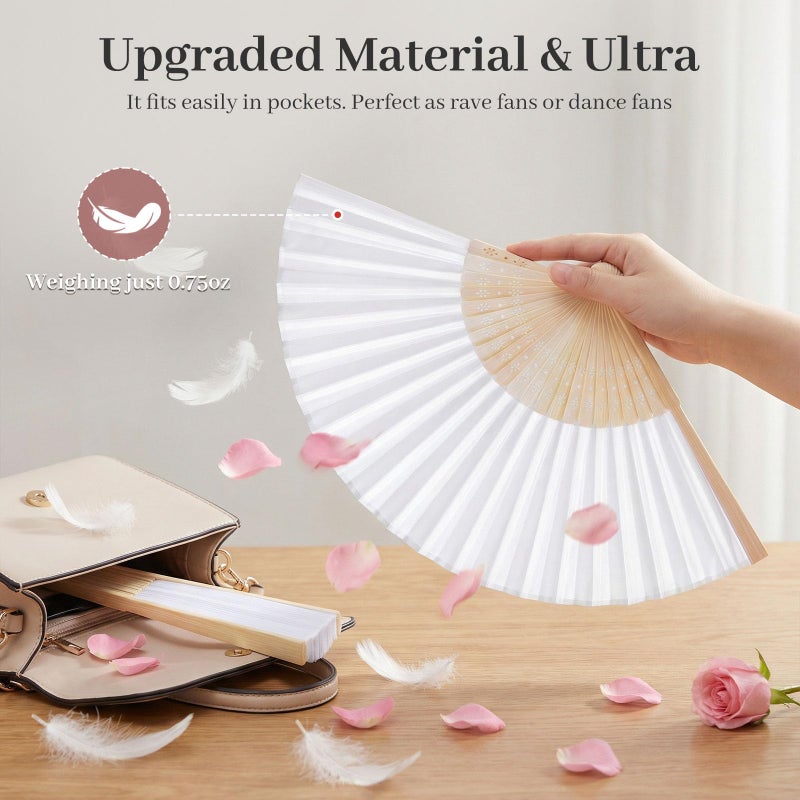JOHOUSE 12 Pcs White Hand Fan Foldable, 8.3 Inch Folding Fans Handheld for Women Wedding Guest Gifts, Party Favors, Bridal & Baby Shower Favors, DIY Crafts & Summer Cooling - Image 3
