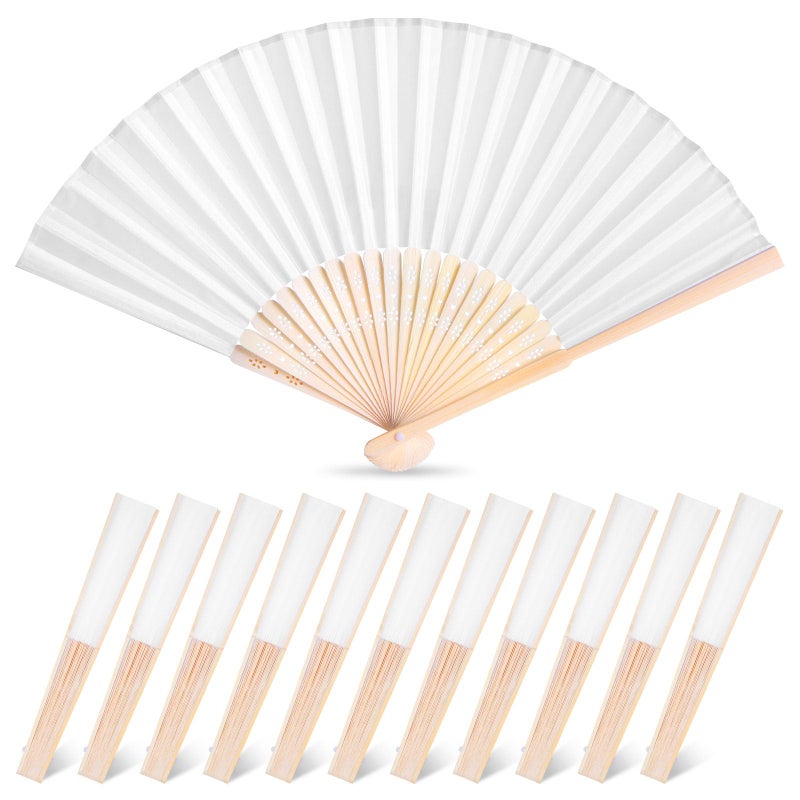 JOHOUSE 12 Pcs White Hand Fan Foldable, 8.3 Inch Folding Fans Handheld for Women Wedding Guest Gifts, Party Favors, Bridal & Baby Shower Favors, DIY Crafts & Summer Cooling - Image 1