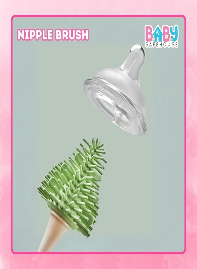 BabySafeHouse Silicon Bottle Cleaning Brush Set with Stand, Includes Feeding Bottle Cleaner, Nipple & Straw Cleaner- Set of 3 (Green Color) - Image 4