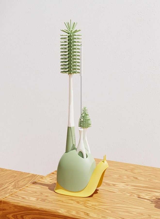 BabySafeHouse Silicon Bottle Cleaning Brush Set with Stand, Includes Feeding Bottle Cleaner, Nipple & Straw Cleaner- Set of 3 (Green Color) - Image 1