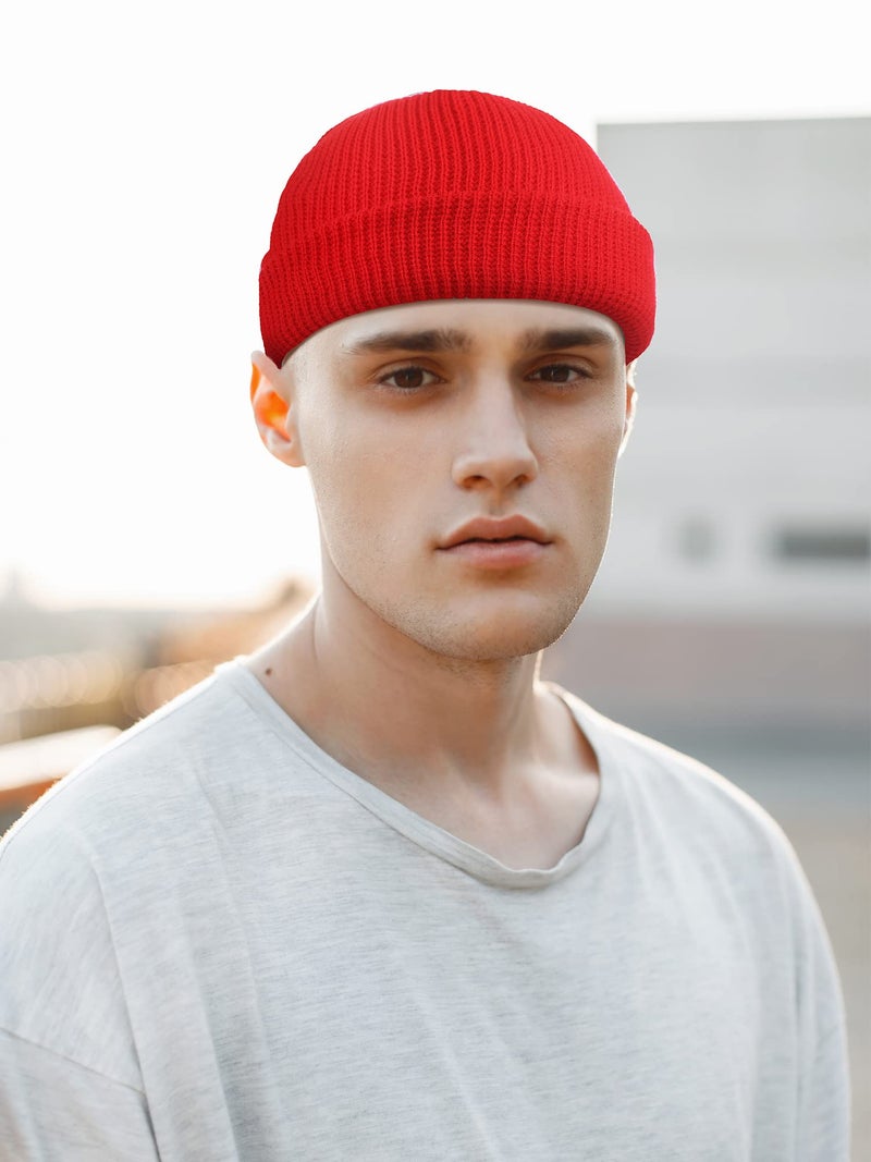 SATINIOR Winter Short Fisherman Beanie Hat Trawler Beanie Watch Hat Edge Skullcap for Men (Red, Caramel, Light Orange, Dark Orange, 4 Pieces) - Image 4