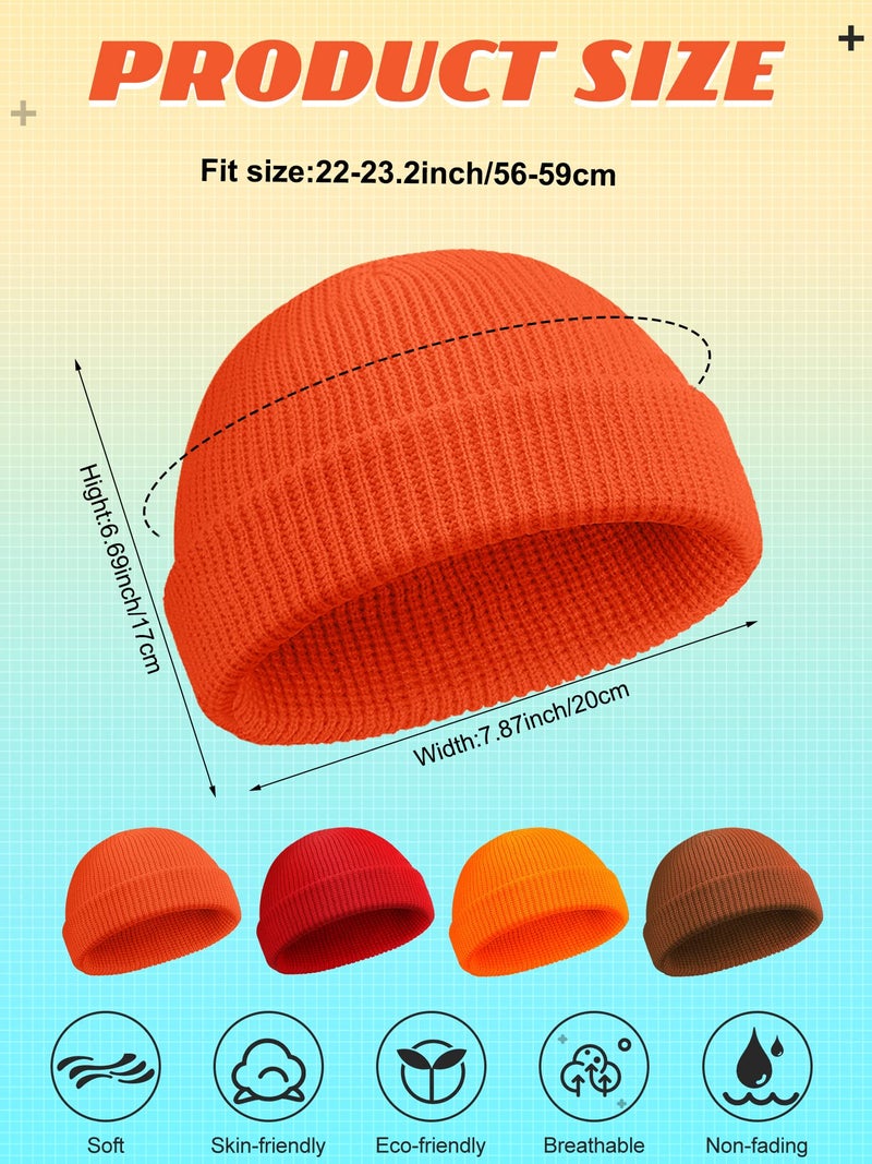 SATINIOR Winter Short Fisherman Beanie Hat Trawler Beanie Watch Hat Edge Skullcap for Men (Red, Caramel, Light Orange, Dark Orange, 4 Pieces) - Image 2
