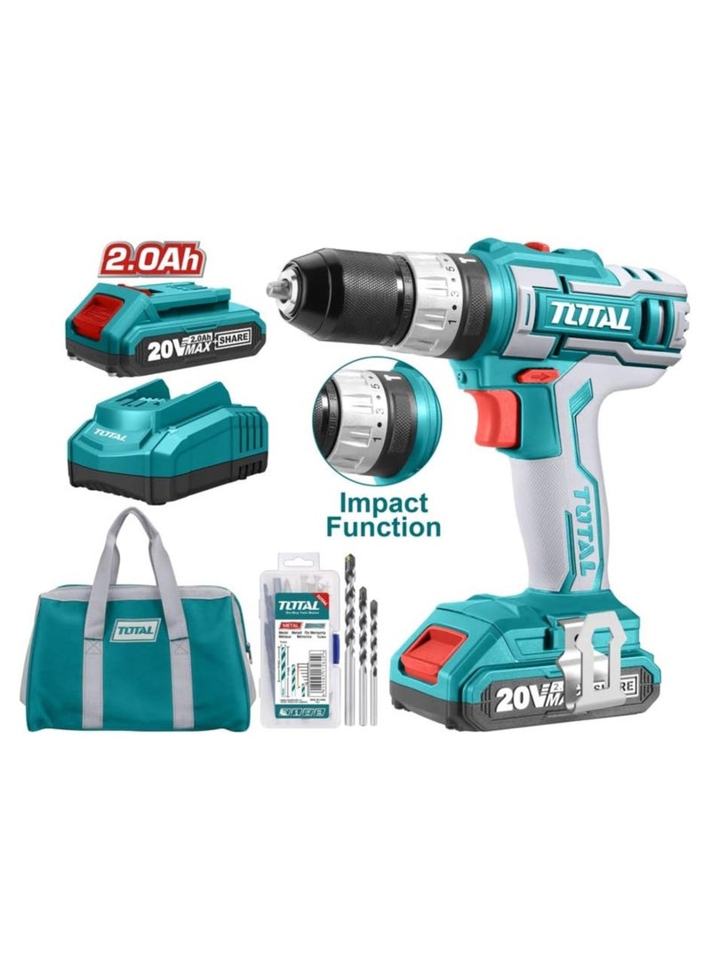توتال TOTAL Lithium-Ion Cordless Impact Drill 20V TIDLI2002  - Image 2