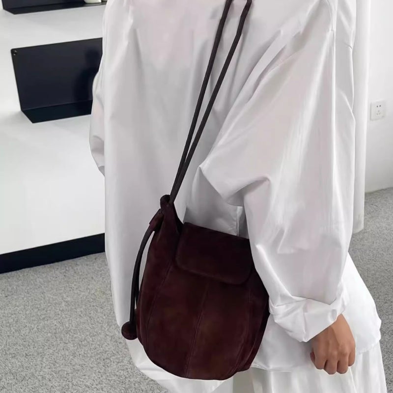 Retro Faux Suede Bucket Bag for Women - Image 2