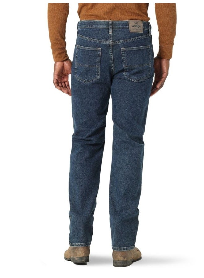 Wrangler Authentics جينز ورانجلر للرجال بقصة عادية مع حزام مرن مريح، غسلة داكنة 35W x 30L - Image 3