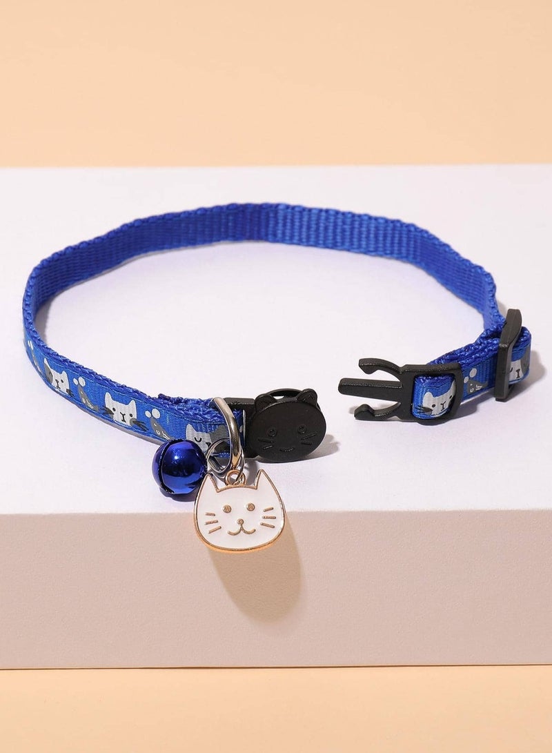 طوق للقطط المنزلية مع جرس وقلادة لطيفة -ازرق - Image 3