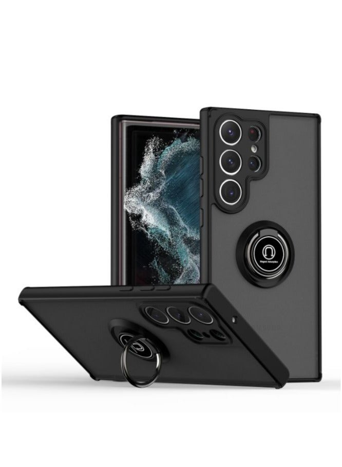 Case Cover For Samsung Galaxy S25 Ultra, TPU + Hard PC Magnetic Ring Car Mount Stand Bumper Cover Full Portection Shockproof Phone Cover,Black.