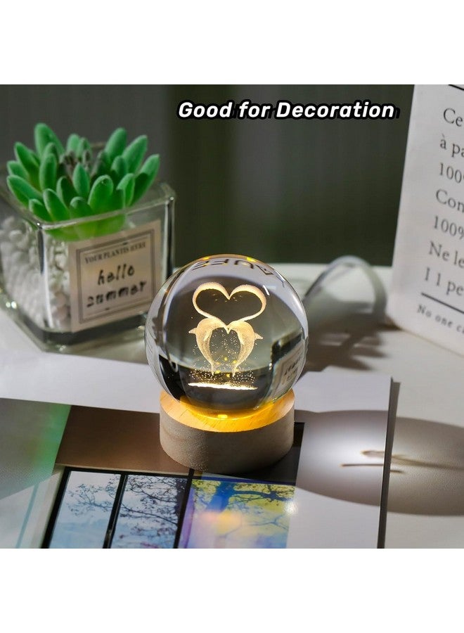 SHOPOGENIX Solar System Crystal Ball Night Light,Glass Ball Night LED Lamp with USB Powered 2.36 Inch Wooden Base Colorful Crystal Ball for Gifts Men,Women,Kids,Boys,Girls (Lover Dolphine) - Image 5