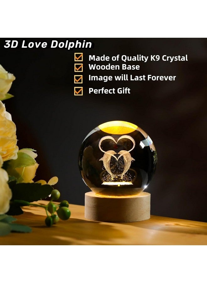 SHOPOGENIX Solar System Crystal Ball Night Light,Glass Ball Night LED Lamp with USB Powered 2.36 Inch Wooden Base Colorful Crystal Ball for Gifts Men,Women,Kids,Boys,Girls (Lover Dolphine) - Image 4