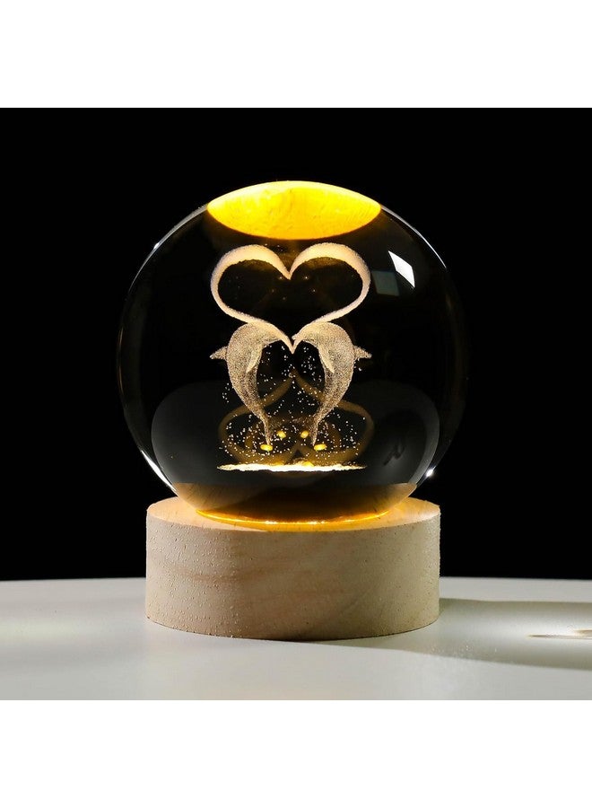 SHOPOGENIX Solar System Crystal Ball Night Light,Glass Ball Night LED Lamp with USB Powered 2.36 Inch Wooden Base Colorful Crystal Ball for Gifts Men,Women,Kids,Boys,Girls (Lover Dolphine) - Image 1