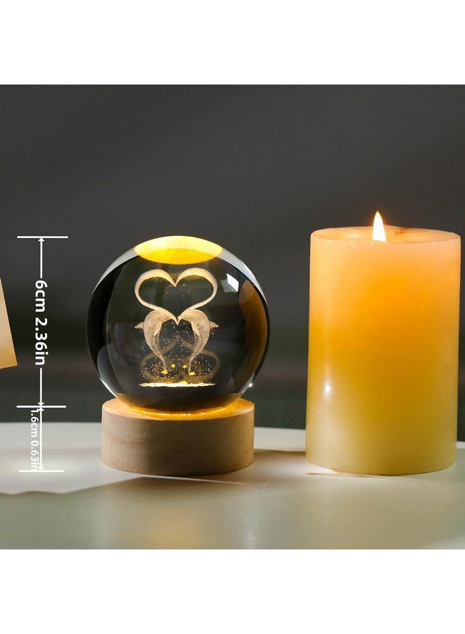 SHOPOGENIX Solar System Crystal Ball Night Light,Glass Ball Night LED Lamp with USB Powered 2.36 Inch Wooden Base Colorful Crystal Ball for Gifts Men,Women,Kids,Boys,Girls (Lover Dolphine) - Image 2
