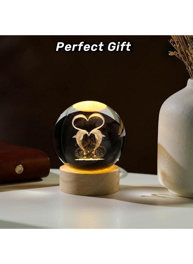 SHOPOGENIX Solar System Crystal Ball Night Light,Glass Ball Night LED Lamp with USB Powered 2.36 Inch Wooden Base Colorful Crystal Ball for Gifts Men,Women,Kids,Boys,Girls (Lover Dolphine) - Image 3