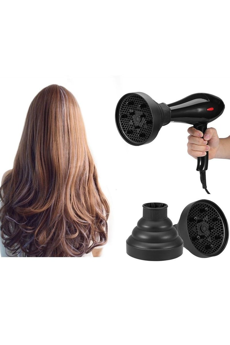 Hair Dryer Diffuser, Foldable Hair Dryer Diffuser, Professional Hair Salon Accessory, Curly Hair Drying Tool Suitable for Curly or Wavy Hair, Suitable for Hair Dryers Ranging from 1.4 Inches to 1.96 Inches (Black) - Image 1