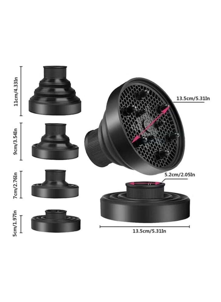 Hair Dryer Diffuser, Foldable Hair Dryer Diffuser, Professional Hair Salon Accessory, Curly Hair Drying Tool Suitable for Curly or Wavy Hair, Suitable for Hair Dryers Ranging from 1.4 Inches to 1.96 Inches (Black) - Image 2