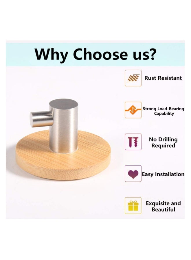 4-Pack Stainless Steel Hooks, Waterproof Adhesive Hooks Bamboo Towel Holders Multipurpose Wall Hooks Bathroom Organizer Hooks Durable Coat Hangers for Hanging Coat, Belt, Keys, Headset - Image 4