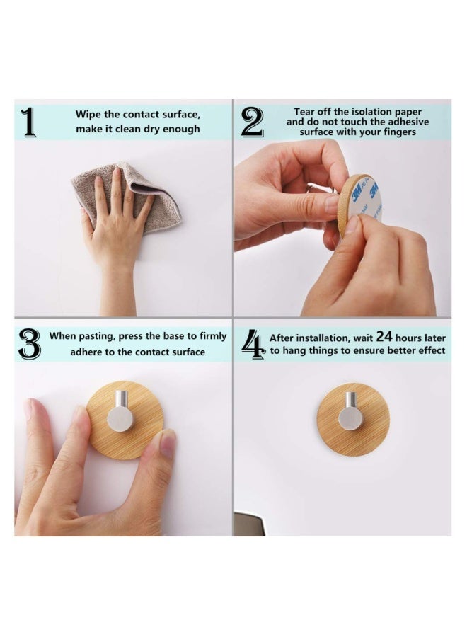 4-Pack Stainless Steel Hooks, Waterproof Adhesive Hooks Bamboo Towel Holders Multipurpose Wall Hooks Bathroom Organizer Hooks Durable Coat Hangers for Hanging Coat, Belt, Keys, Headset - Image 5