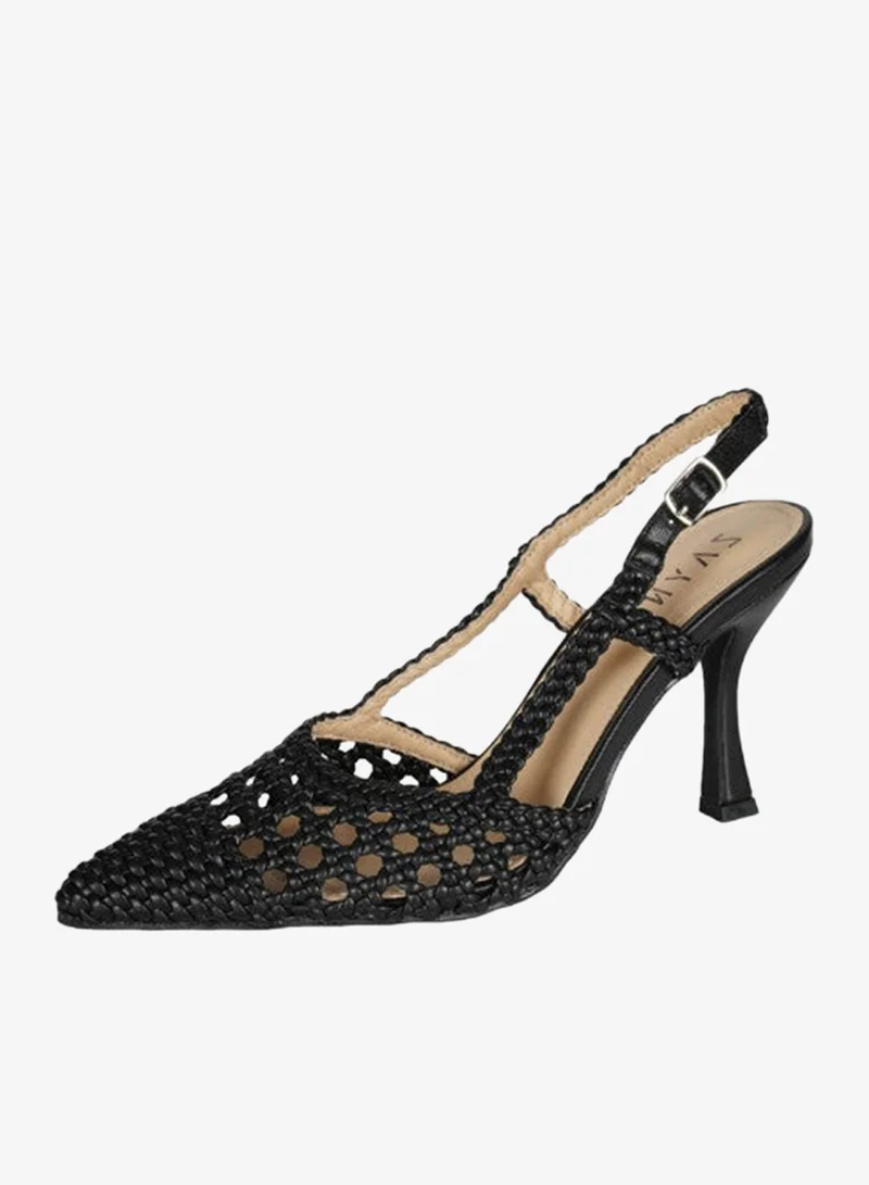 Zayna Black 221-19 Zayna Ladies  Fashion Mid Heel  Backstrap  Sandals 2724-3 Black for Women | Best Price UAE
