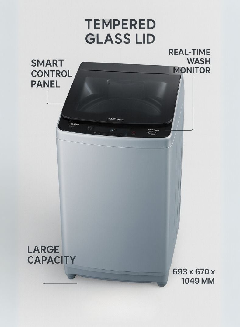 KELON 8 kg Fully Automatic Top Loading Washing Machine – Powerful Wash Performance, Multiple Wash Programs, Energy And Water Efficient, Durable Drum, Low Noise Operation – KWT81DG Titanium Grey - Image 3