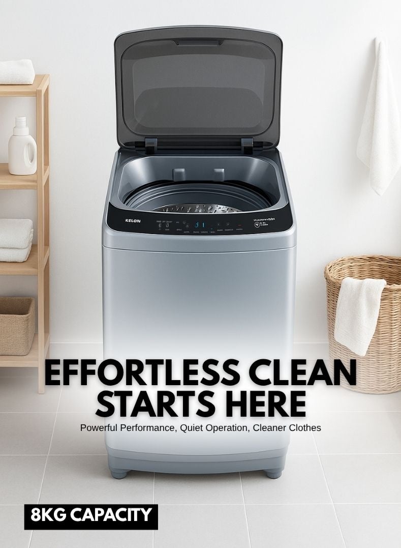 KELON 8 kg Fully Automatic Top Loading Washing Machine – Powerful Wash Performance, Multiple Wash Programs, Energy And Water Efficient, Durable Drum, Low Noise Operation – KWT81DG Titanium Grey - Image 1