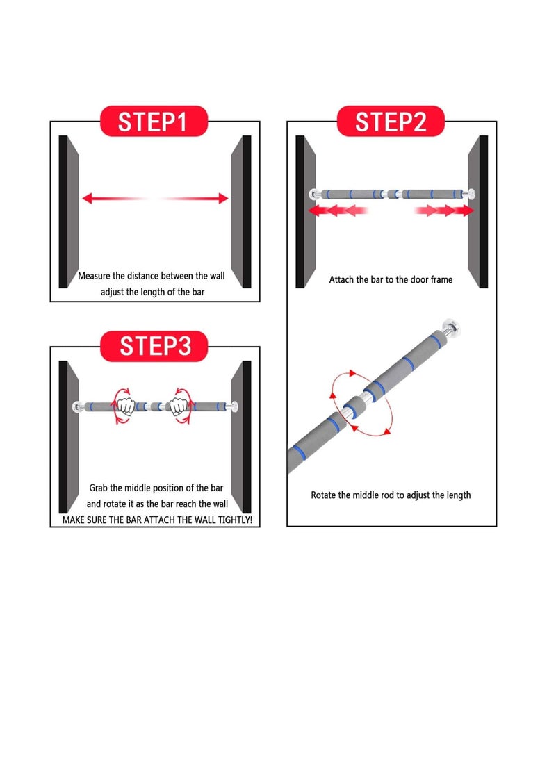 H PRO Pro Adjustable Full Foam Door Horizontal Pull Up Bar| Portable Chin Up Pull Up Bar For Door Frame| Home Exercise Training Fitness Gym Workout Equipment| Heavy-Duty Stainless-Steel Foam Grip - Image 3