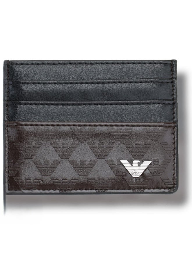 Giorgio Armani Brown Leather Card Holder – Premium Luxury Slim Designer Card Case for Men & Women - Image 1