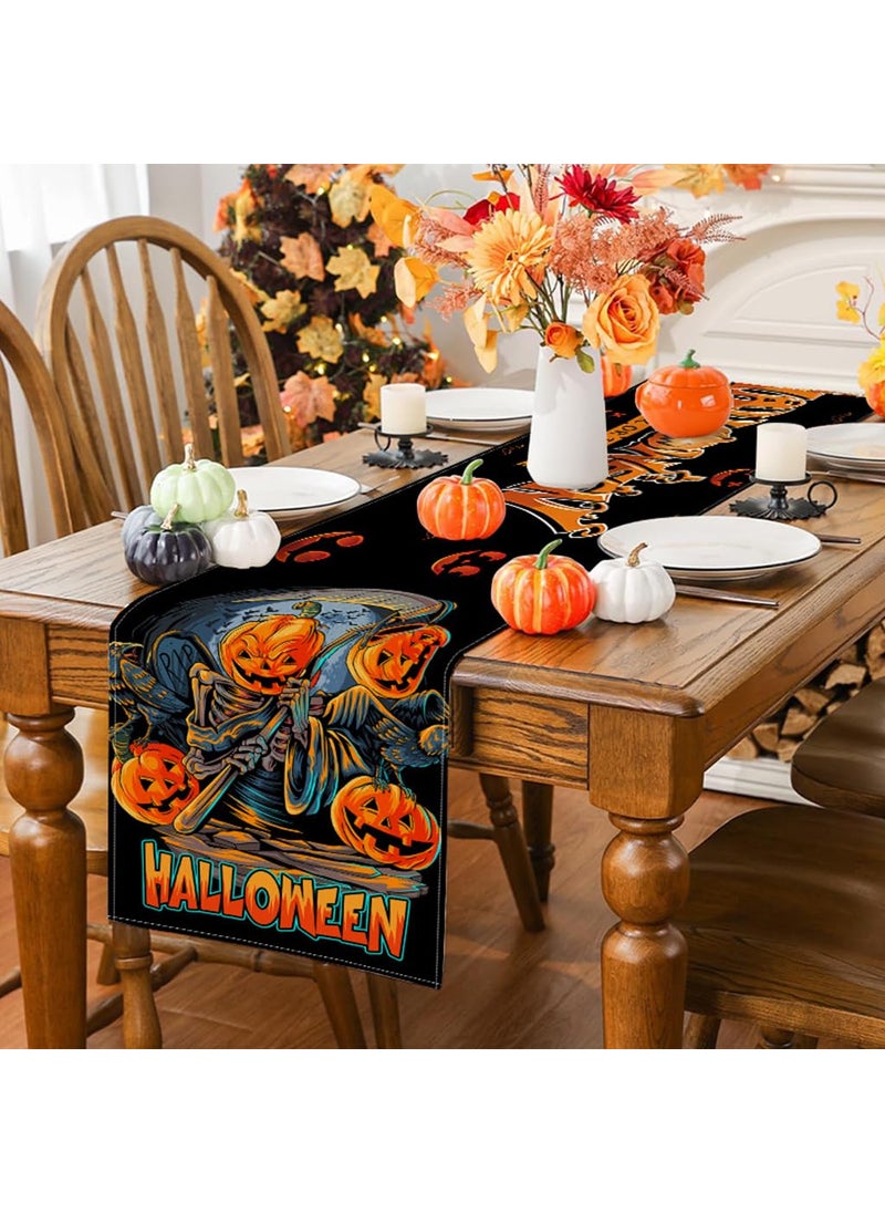 HASTHIP HASTHIP® Halloween Decorations Table Runner for 4-6 Seater Dining Table Evil Pumpkin Print Halloween Table Runner Indoor Washable Halloween Seasonal Fall Decorations (13 Inch X 72 Inch)  - Image 3