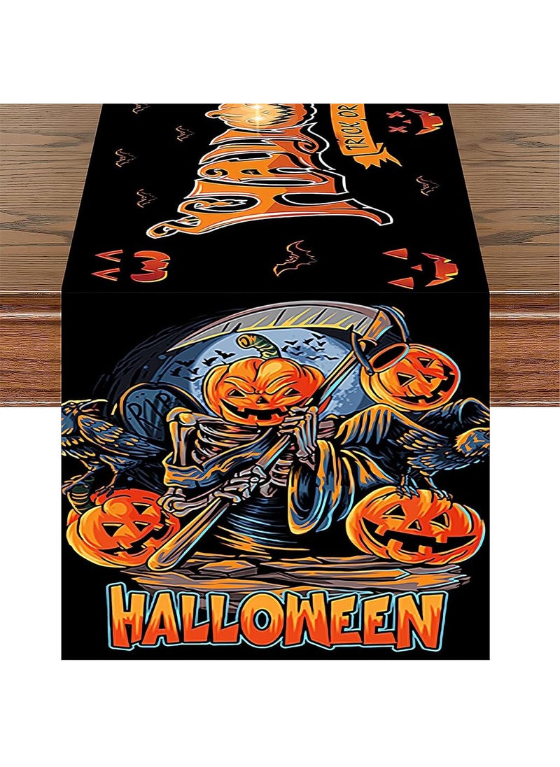 HASTHIP HASTHIP® Halloween Decorations Table Runner for 4-6 Seater Dining Table Evil Pumpkin Print Halloween Table Runner Indoor Washable Halloween Seasonal Fall Decorations (13 Inch X 72 Inch)  - Image 1