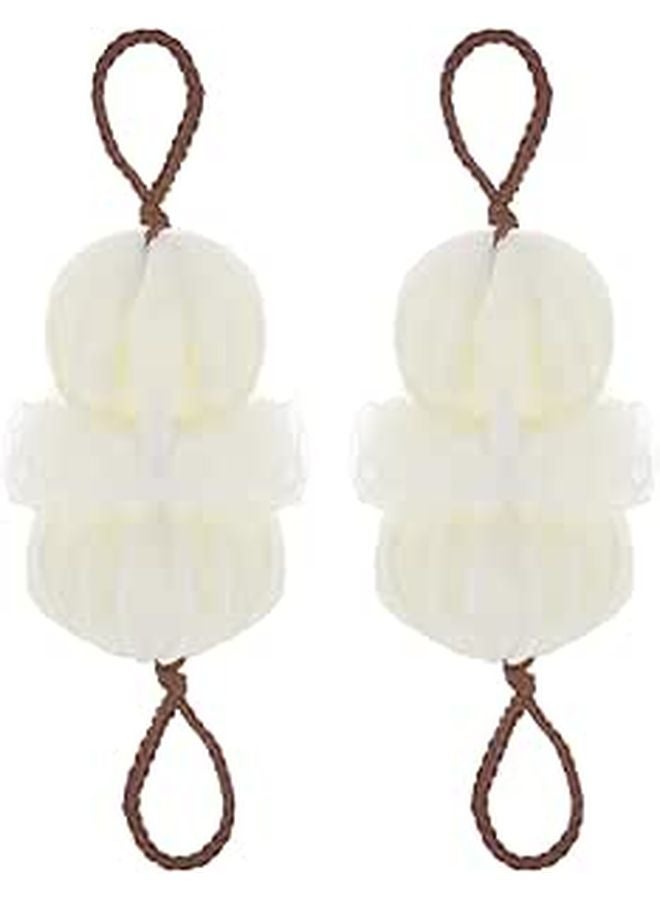 Large Exfoliating Bath Ball Shower Sponge Mesh Body Scrubber For Women Beige 2 Pack - Image 1